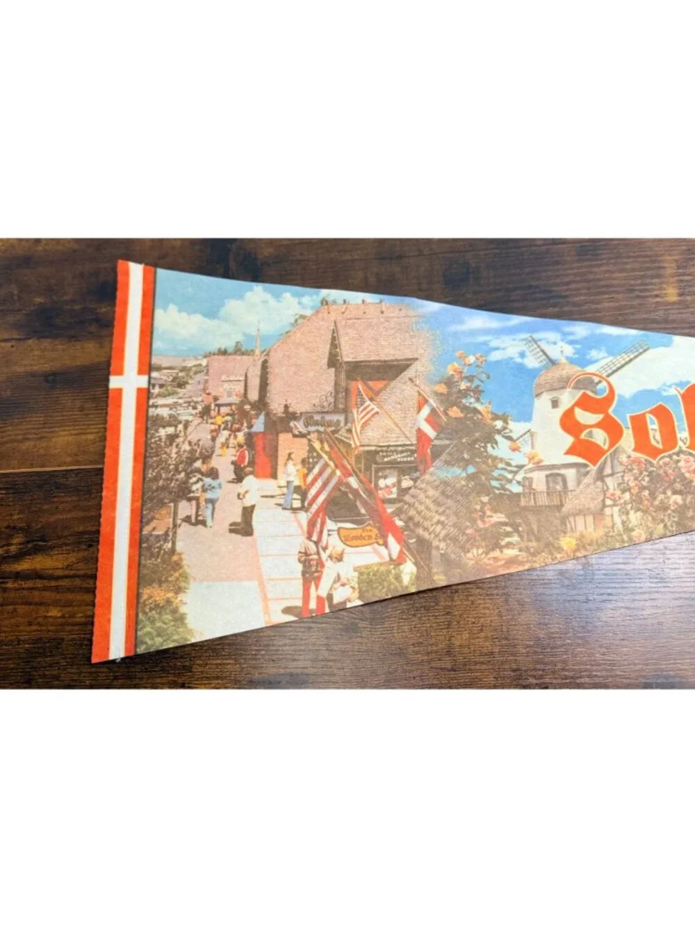 Vintage Solvang California Souvenir Pennant With Colorful Mid-Century Graphics
